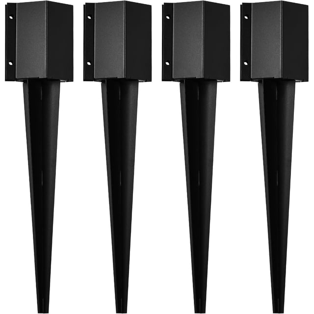 Inch 4-Piece Set Heavy Duty Metal Black Powder Coated Post Stake Support Base 36 Inch Fence Post Anchor Ground Spike