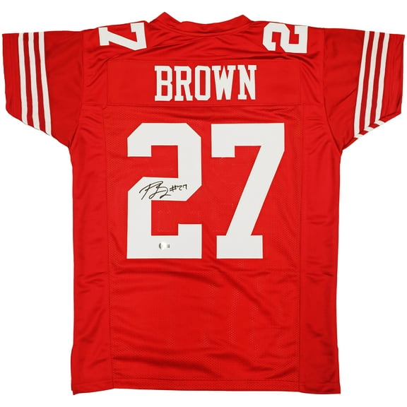 San Francisco 49ers Ji'Ayir Brown Autographed Red Jersey Beckett BAS Witness 232605
