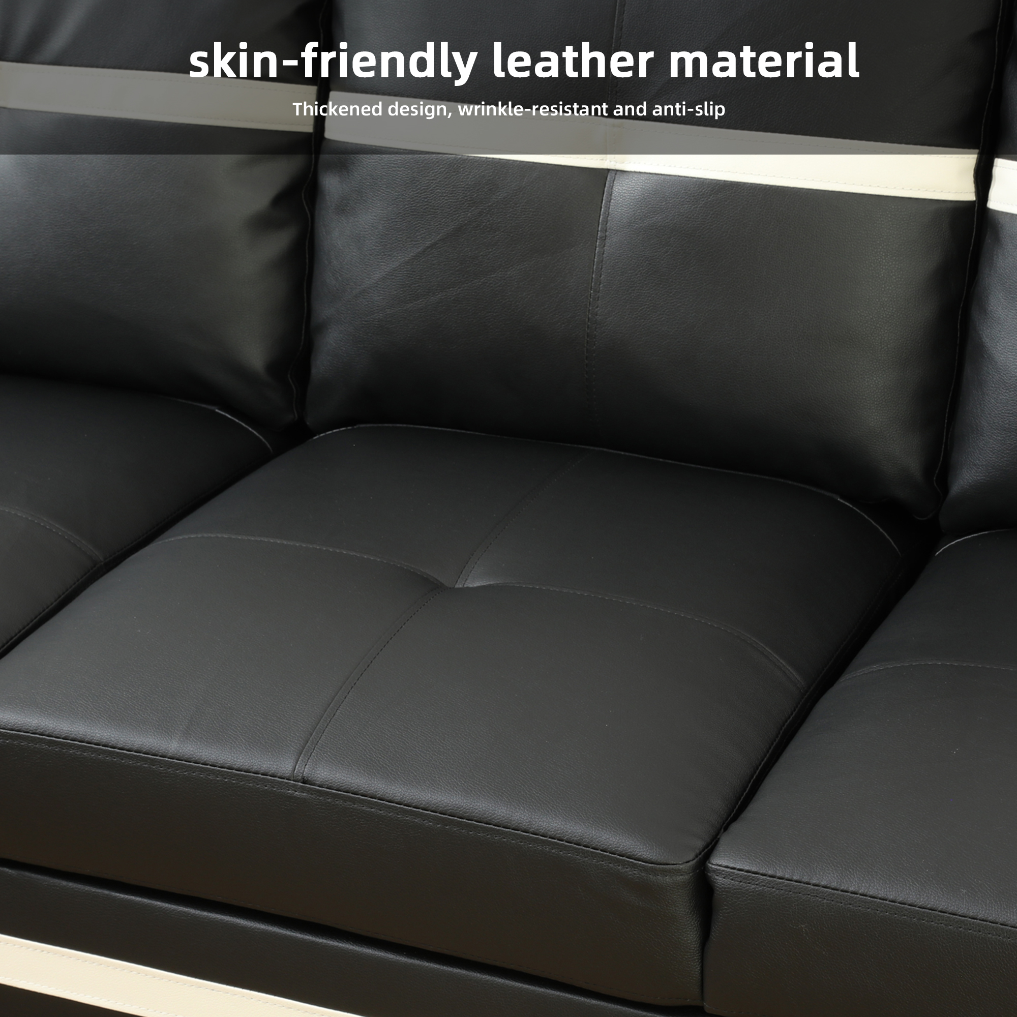 MAYEERTY 103.5" L-Shaped Sectional Sofa, Semi PU Synthetic Leather 2-Piece Modular Couch Sofa Set without Ottoman, Black (Right)
