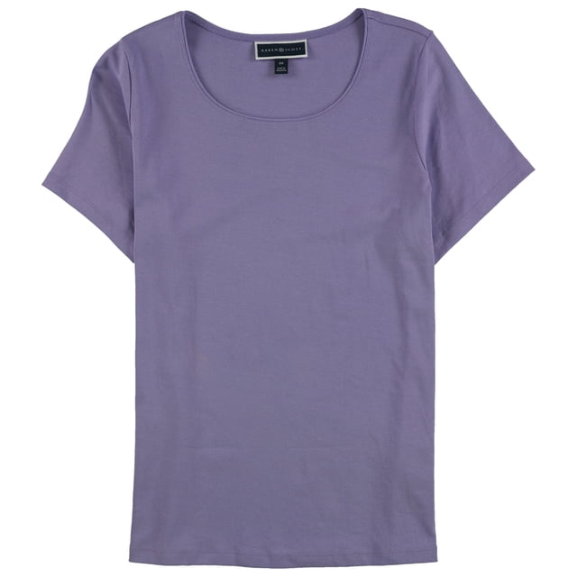 Karen Scott Womens Solid Basic T-Shirt, Purple, Plus Size, 2X