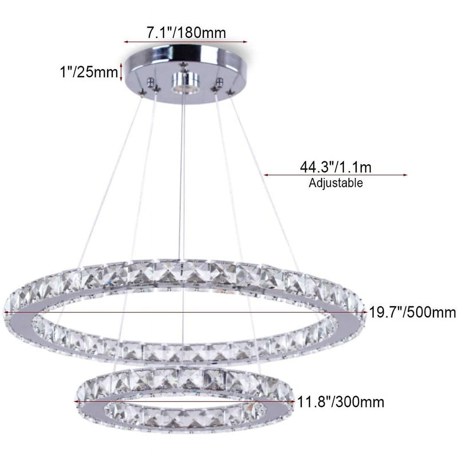 FRIXCHUR LED Chandelier Modern 2 Rings Pendant Light Adjustable Stainless Steel Crystal Ceiling Lighting Fixture for Bedroom Living Room Dining Room (Warm White)