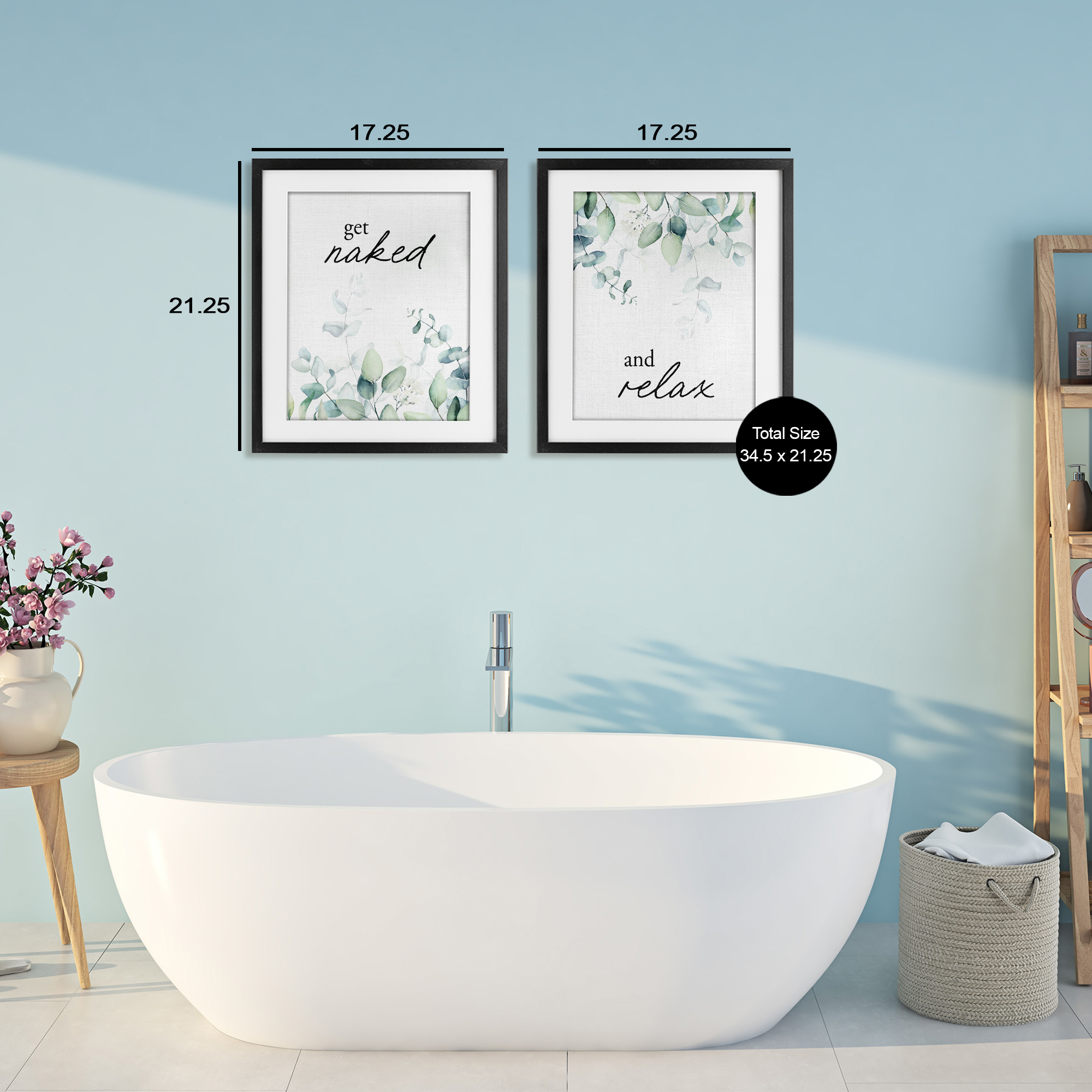 Get Naked & Relax Herbs 2 Piece Black Framed Print Under Glass Set, design by Lettered and Lined