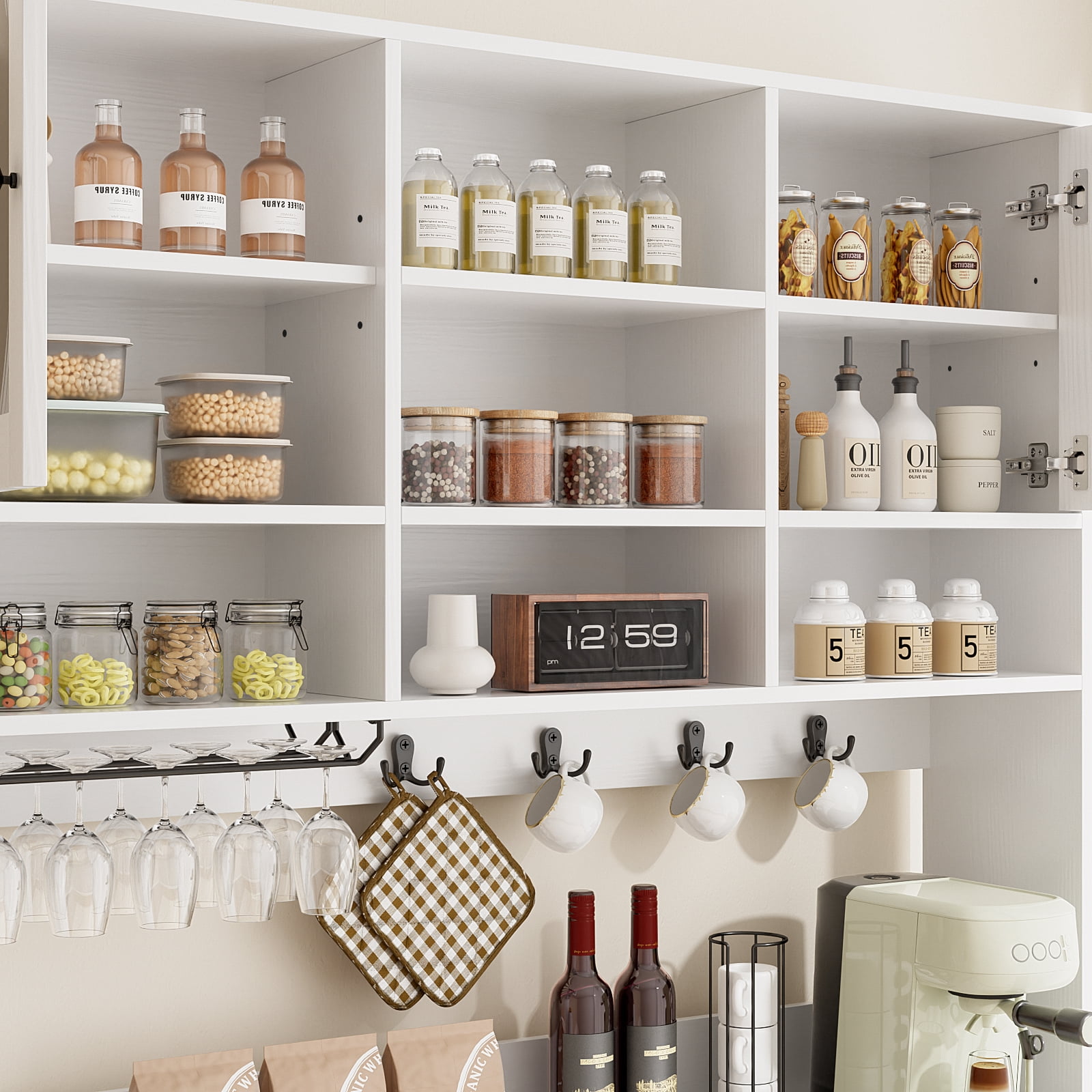 RichYa 72.5''H Pantry Cabinet with Doors & Drawers,Kitchen Storage Cabinet with Microwave Shelf & Wine Rack,Hutch Cabinet Coffee Bar for Dining Room,White