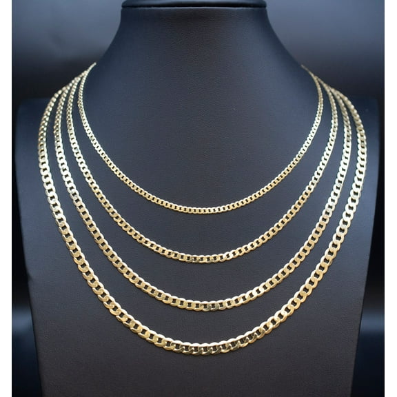 10K Real SOLID Gold Cuban Curb Link Chain, 3mm-5.2mm SOLID Cuban Curb Chain,10K  SOLID Gold Chain Necklace Man and Woman,10K Heavy Chain (Width:2.4MM; Necklace length:16;)