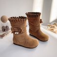 thumbnail image 6 of GobdXE Girls Mid Calf Boots Solid Faux Suede Ruffled Cuff Bow Pearl Decor Fall Winter Casual Shoes Brown,8-9 Years, 6 of 9