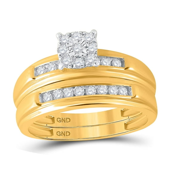10K Yellow Gold His Hers Round Diamond Solitaire Matching Wedding Set 3/8 Cttw, Womens Size: 5-10, Mens Size: 7-13