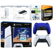 Sony PlayStation 5 Astro Bot Slim Digital Bundle with Disc Drive, Extra Controller, Vertical Stand, MightySkins Game Collection Services and 1 Year Extended Warranty - Cobalt Blue