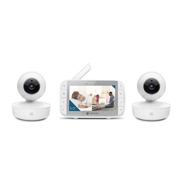 Motorola Baby Monitor VM36XL - Video interior con 2 cámaras, 480x272p, alcance de 1000 pies, pantalla dividida inalámbrica de 2.4 GHz de 5", audio de 2 vías, giro remoto, inclinación, zoom, temperatur