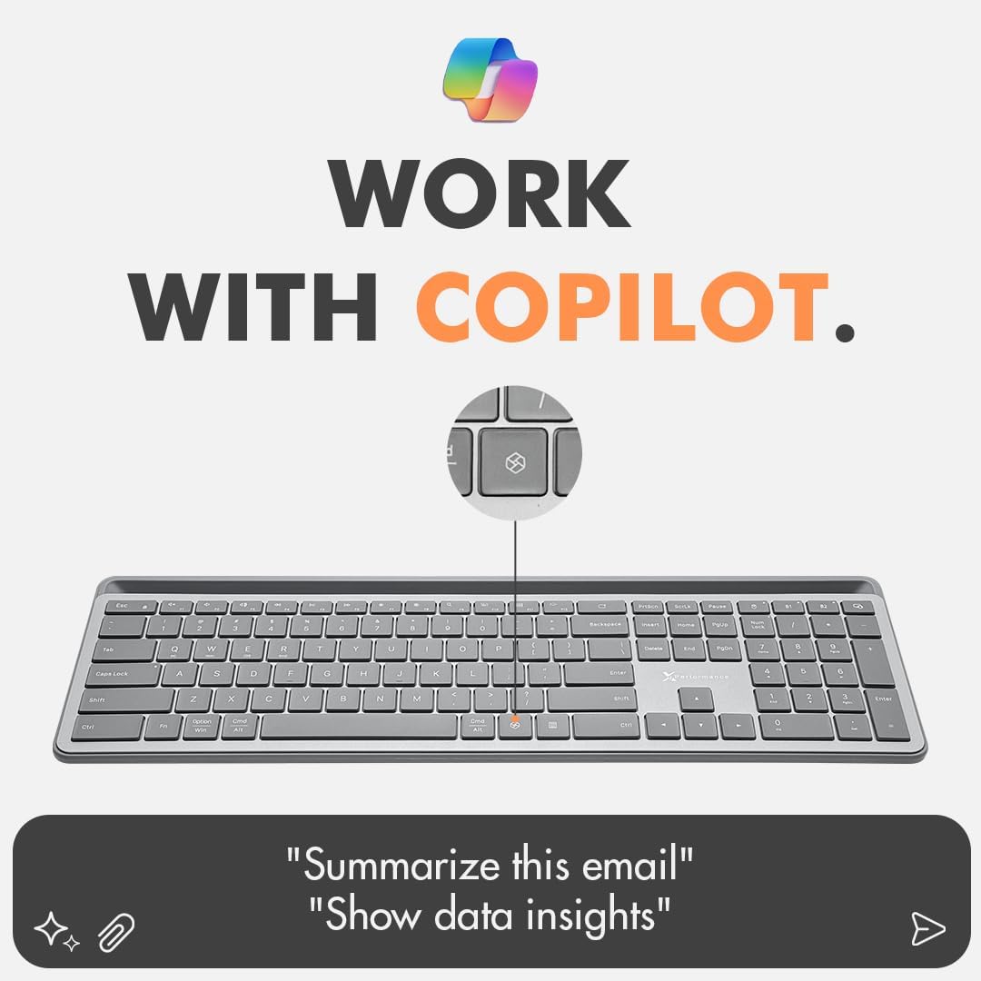 X9 Full-Size Bluetooth Keyboard with Phone Holder – Backlit Wireless Keyboard, Switch Multi-Device, Slim, Quiet, Rechargeable, w/ Copilot AI for PC, Mac, iOS & Android (Silver)