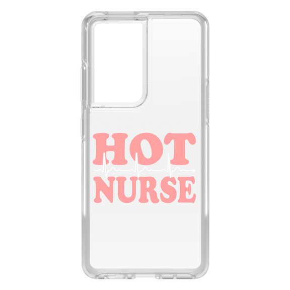 DistinctInk Clear Shockproof Hybrid Case for Galaxy S21 ULTRA 5G (6.8" Screen) - TPU Bumper Acrylic Back Tempered Glass Screen Protector - Hot Nurse