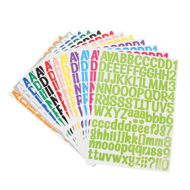 GOOHOCHY 12 hojas auto adhesivas PVC letras números pegatinas de alfabeto número de letra calcomanías de bricolaje