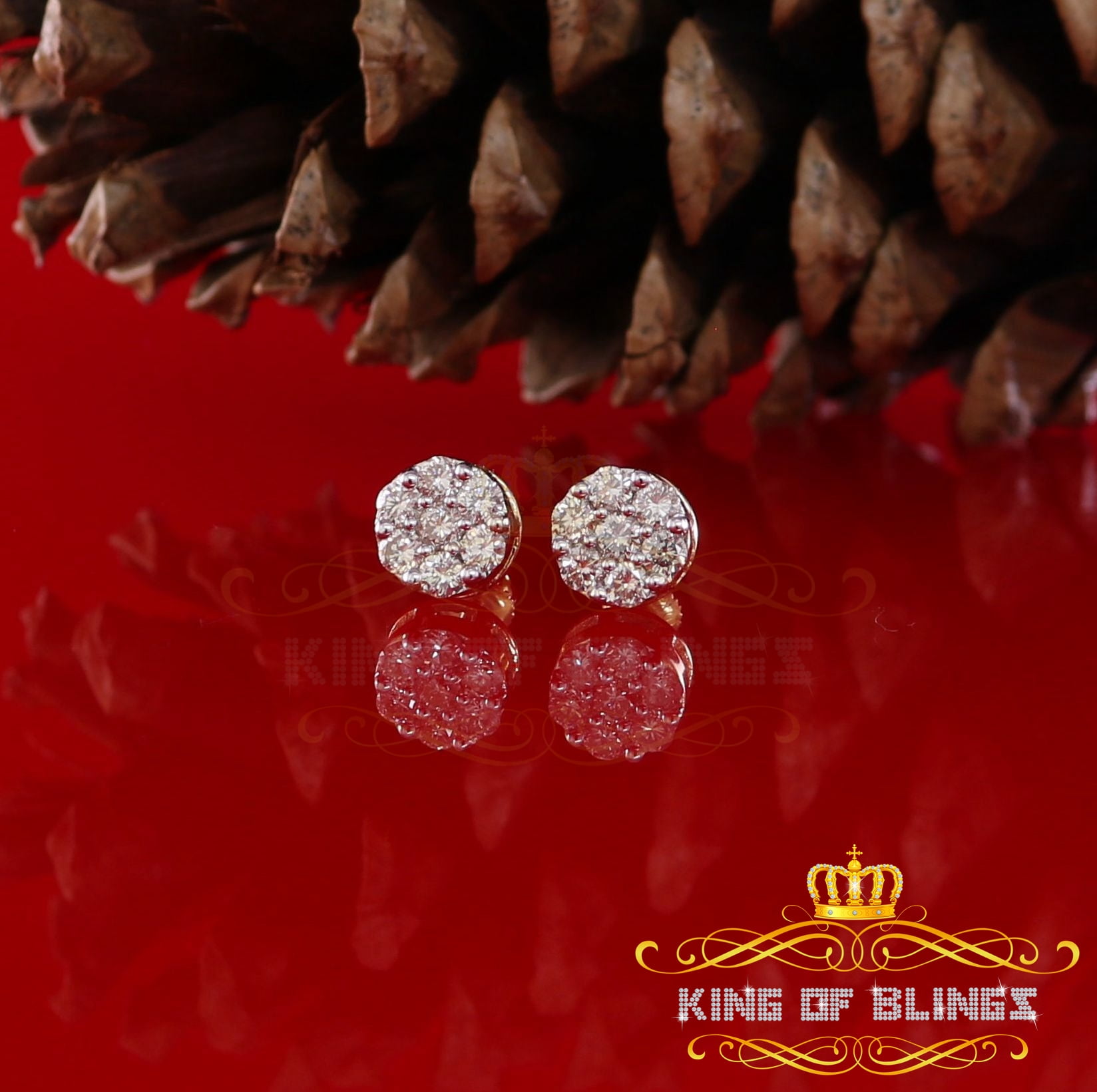 King of Bling's 10K Real Yellow Gold with 1.00CT Real Diamond Men's/Women's Stud Round Earrings