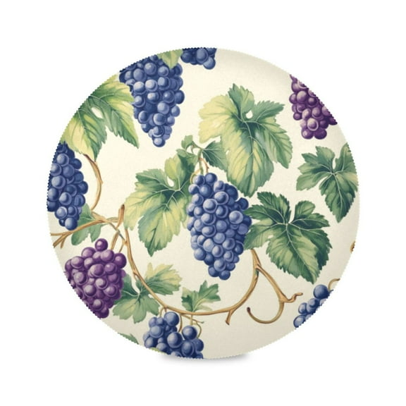 Round Plate Mat 15.4x15.4 Inchesx1 Placemat Table Mat Kitchen Mat Coffee Mat Fabric Thick, Strong Wear-Resistant, Heat Resistance Big Cartoon Grape
