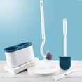 thumbnail image 4 of Juego de cepillos para inodoro de 4 piezas, soporte para cepillos de baño montado en la pared sin perforaciones con 3 cepillos para baño, azul, 4 of 5