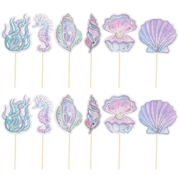 12 Uds. De adornos para cupcakes de sirena, decoración temática de sirena, decoración para pastel de cumpleaños