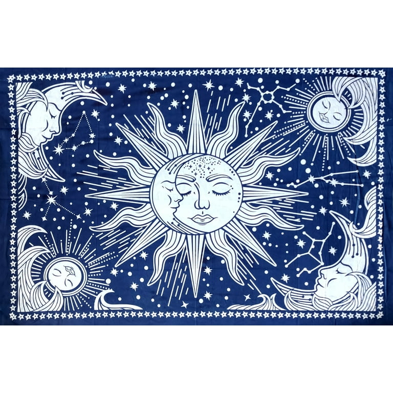 ICC Sun and Moon Tapestry Black and White Tapestries Mystic Burning Sun with Star Wall Hanging decor for Bedroom 30 x 40 Inches