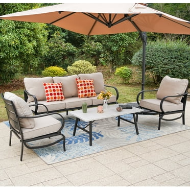 MF Studio 5-Seat Patio Conversation Set Metal Outdoor Furniture Sofa Set for 5 Person Beige