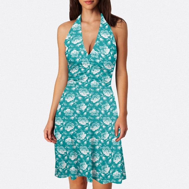 WILLBEST Vestidos Casuales para Mujer, sin Mangas, Cuello En V, Primavera, Bohemio, Floral, con Bolsillo, Cintura Elástica, Volantes, Mini Vestidos Mediana