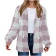 thumbnail image 3 of Womens Plaid Shirts Jacket Pink Winter Double-sided Fleece Long Sleeved Long Cardigan Over Top S, 3 of 7