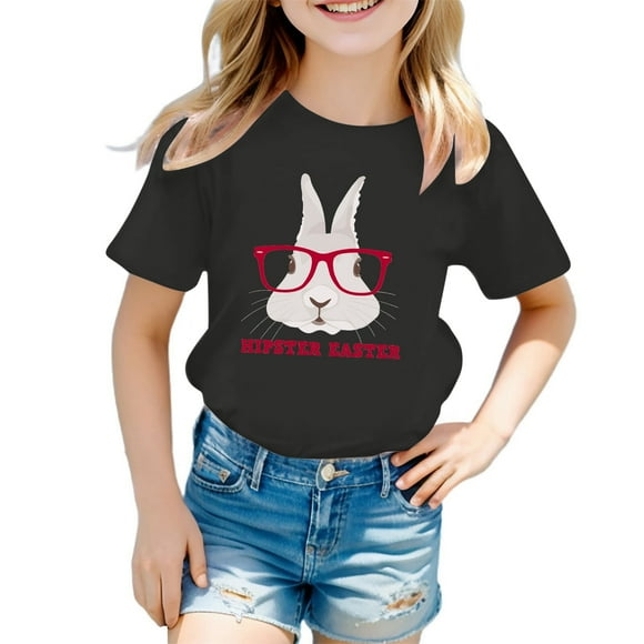 LUOGENLI T Shirt for Girls Easter Bunny Shirt Toddler Boy Girl Happy Easter T Shirt Kids Cute Bunny Rabbit Graphic Tees Tops Maxi Shirts for Girls Black 4-5 Years