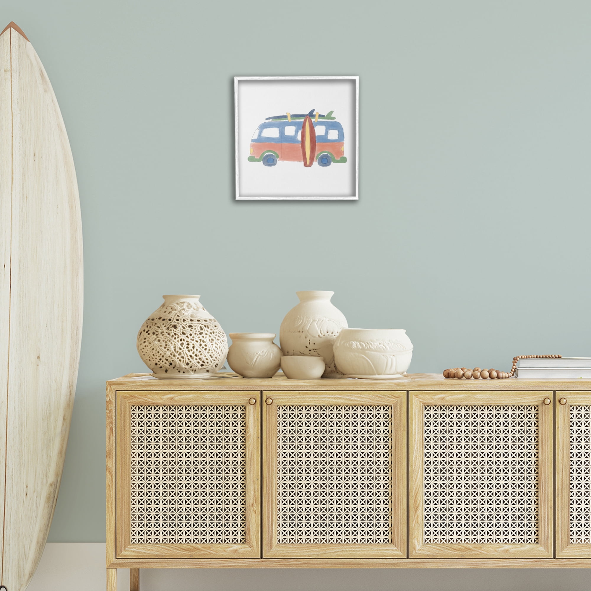 Stupell Industries Summer Beach Bus Transportation Painting White Framed Art Print Wall Art, 17 x 17