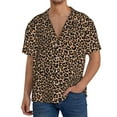 thumbnail image 3 of Honeii 's Brown Leopard for men's short-sleeved button-up collared shirt featuring a pocket, perfect for beach vacations, and travel adventures., 3 of 5