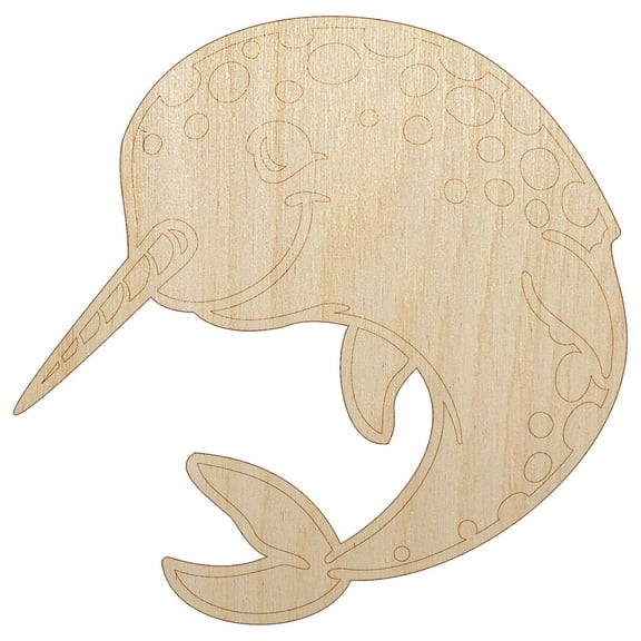 Cheery Spotted Narwhal Wood Shape Unfinished Piece Cutout Craft DIY Projects - 4.70 Inch Size - 1/8 Inch Thick