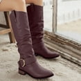 thumbnail image 2 of Rokment Slouchy Knee High Boots for Women 2025 Winter Fall Fashion Leather Pointed Toe Chunky Low Heel Long Tall Dress Boots Brown Size 9.5, 2 of 6