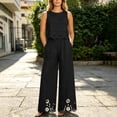 thumbnail image 5 of TEAJOPSUU Womens 2 Piece Sets Matching Lace Hem Outfits Sleeveless Crew Neck Crop Tank Tops High Waisted Wide leg Pants Sets Casual Daily Outfits Black, 5 of 7