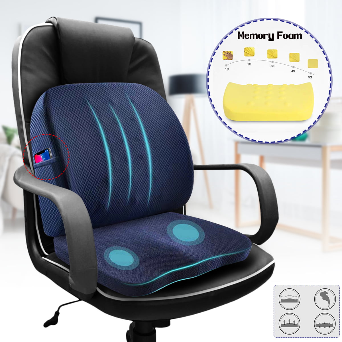 Memory Foam Seat Cushion Two Piece Set Sciatica & Pain Relief Seat
