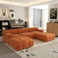 thumbnail image 3 of Magic Home 103.95" Modular Sectional Sofa with Movable Ottomans, Modern Flannel Fabric Deep Seat U-Shaped Cloud Couches Orange Couch for Living Room, Apartment, Office, 5-Seat, Orange, 3 of 12