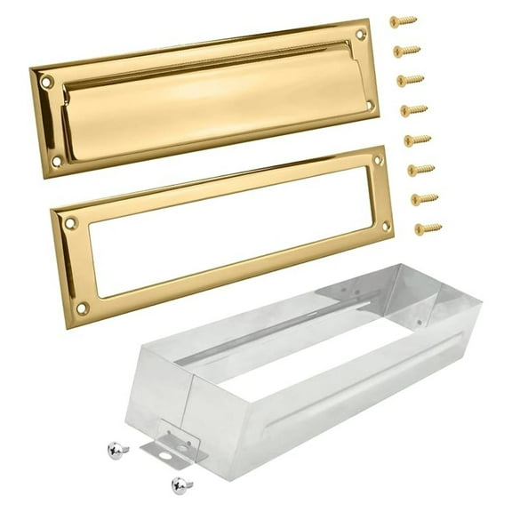 Nuk3y Solid Brass Mail Slot with Sleeve (Polished Brass, 13" x 3.625")