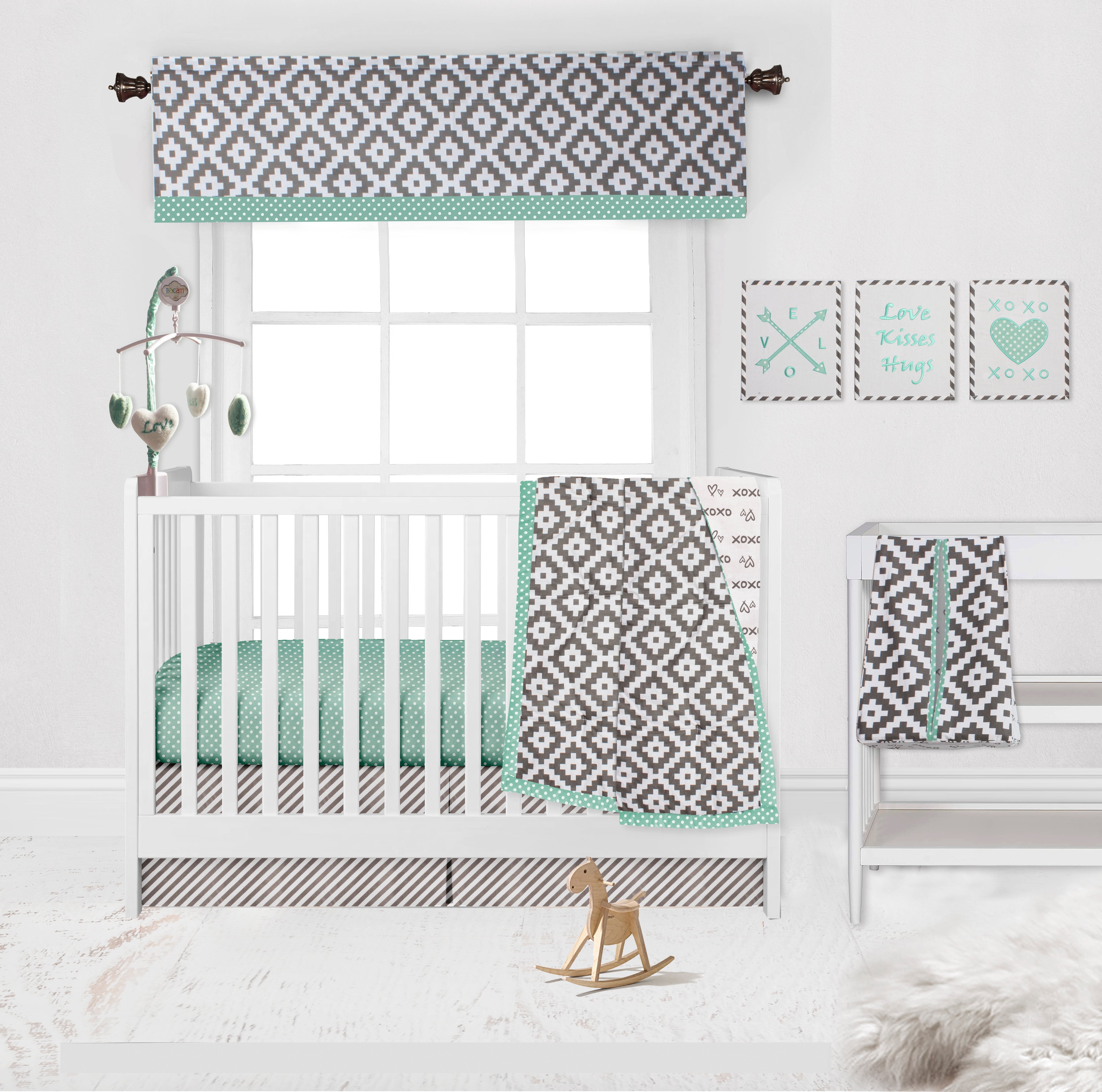 Bacati - Aztec Love Grey/Mint Musical Baby Crib Mobile