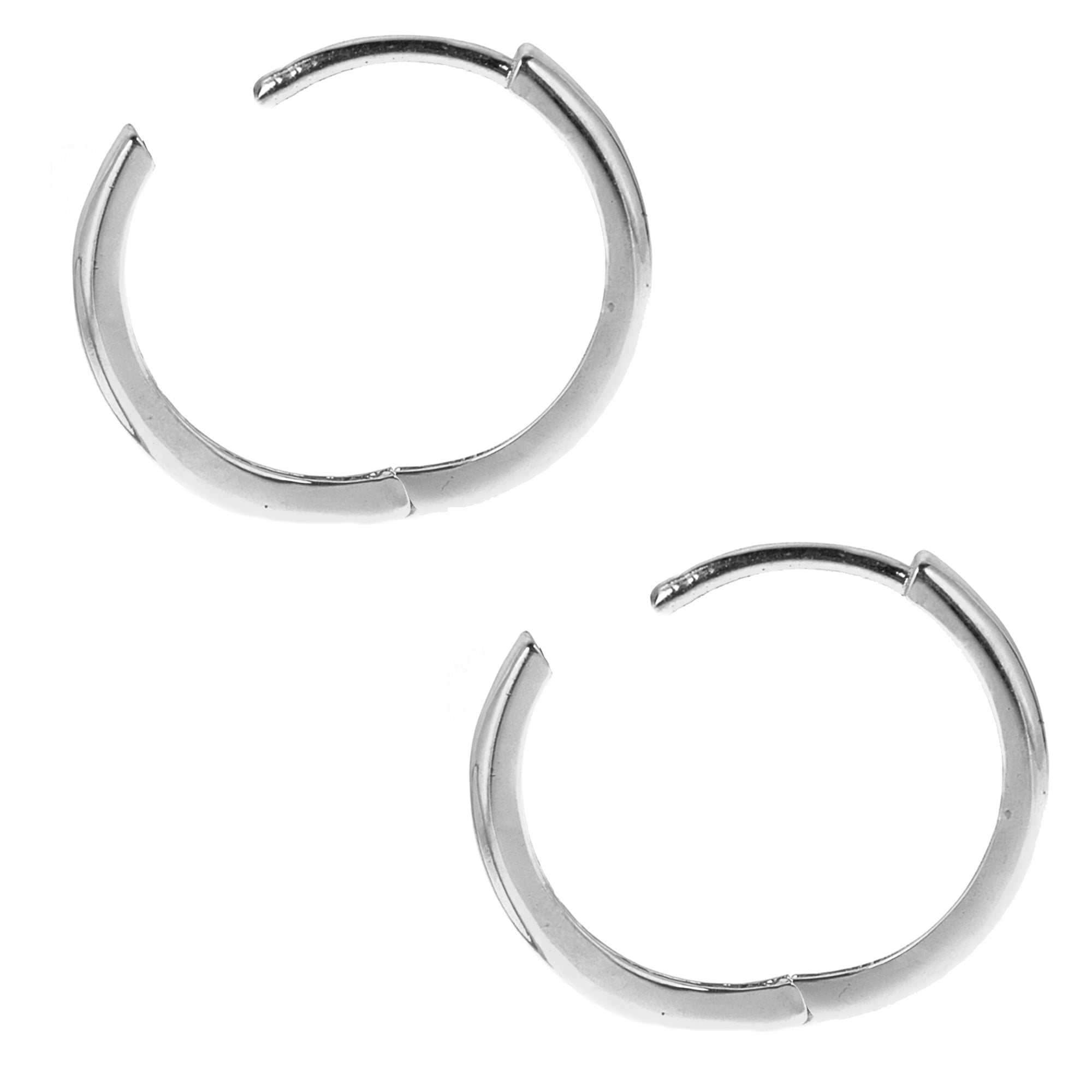 10K Solid White Gold Huggies Hoops Earrings 2mm x 13mm