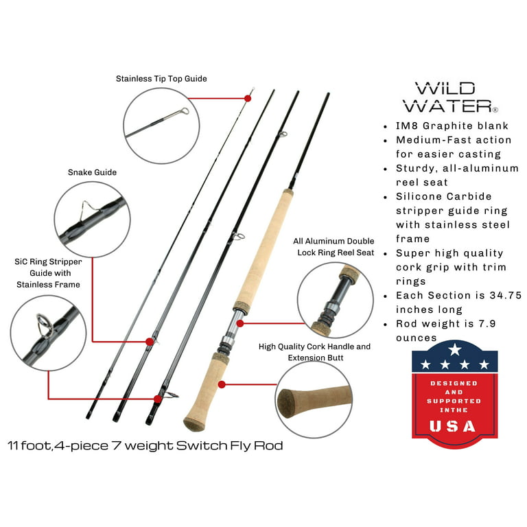 Wild Water Fly Fishing, 11 foot, 7 Weight Switch Rod, Combo Kit, Steelhead  Flies 