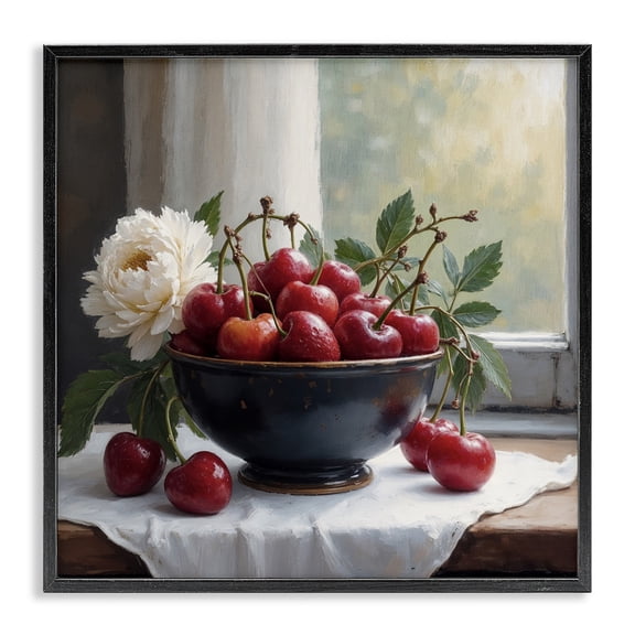 Cherry & Blossom Still Life Black Framed Giclee Art, design by Lettered and Lined