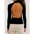 thumbnail image 4 of Women Long Sleeve T-Shirts Solid Color Mock Neck Backless Shirts Spring Fall Casual Slim Fit Tops Streetwear, 4 of 5