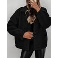 thumbnail image 5 of Women Coat Casual Lapel Full Zip Fleece Jacket Long Sleeve Oversized Warm Winter Outwear with Pockets Black XL, 5 of 7