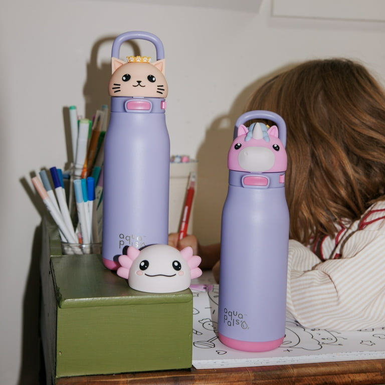 Animal Water III 紫色 LEDライト付き Aqua Pals 14oz Purple Water Bottle with Interchangeable Cat