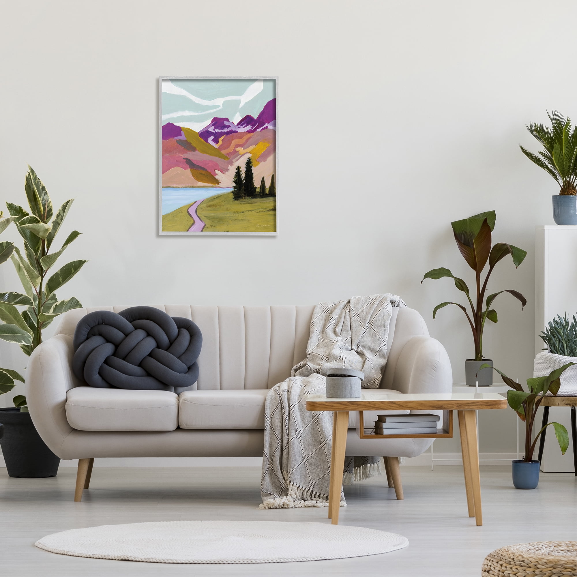 Stupell Industries Modern Mountains Landscape Landscape Painting Gray Framed Art Print Wall Art, 24 x 30
