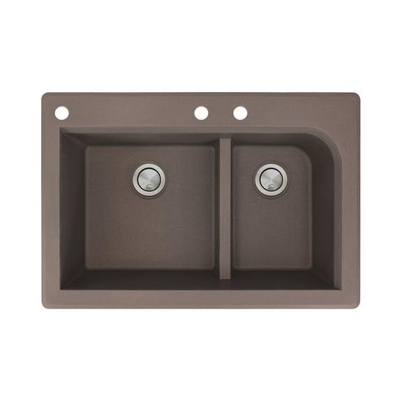Transolid Radius 33in x 22in silQ Granite Drop-in Double Bowl Kitchen Sink with 3 CAD Faucet Holes, In Espresso