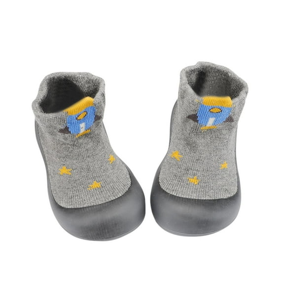 Generic Baby Sock ShoesToddler Indoor Animals Cute Walkers Casual Baby Elastic Shoes Cartoon Rubber Sole Non-Skid Indoor Floor Slipper for Boys Girls Walking(6-12 Months,Gray)