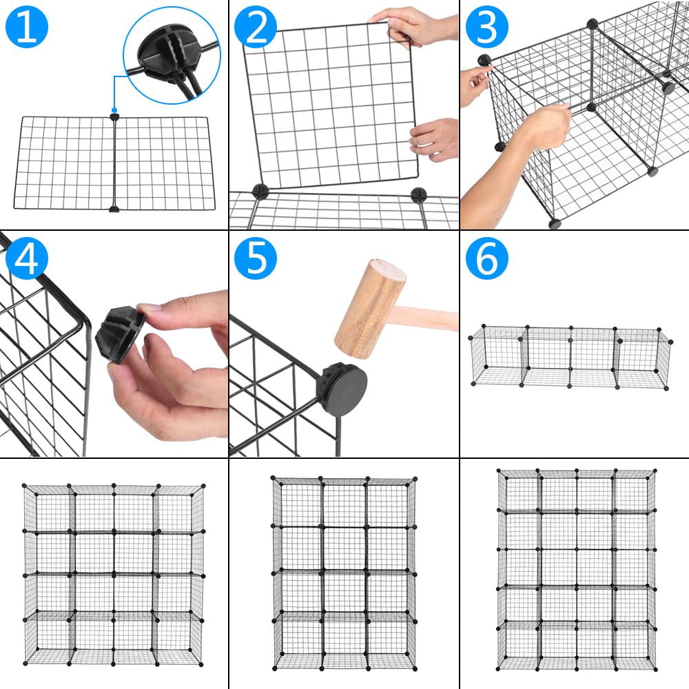 Zimtown DIY 20-Cube Wire Grid Storage Organizer,  14"x14" Modular Wardrobe Bookshelf for Office Bedroom Bathroom Living Room, Black