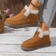 thumbnail image 4 of Rokment Winter Snow Boots for Women 2025 Fashion Casual Suede Buckles Comfortable Fleece Lined Warm Flat Slip on Loafers Walking Ankle Booties Brown Size 6, 4 of 8