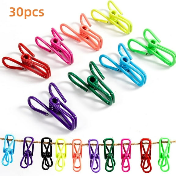 30 Pcs Chip Clips, Multi-Colored PVC Coated High Elastic Strength Clips for Food Package, Clothes Pins and Bag Clip,2 Inch