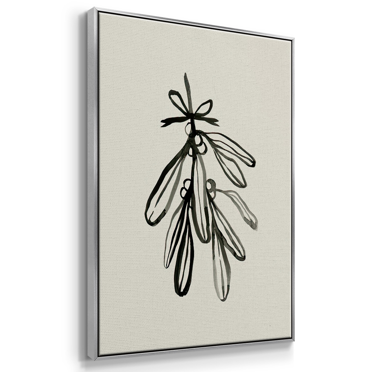 Mistletoe Sketch with Bows I - Framed Gallery Wrapped Holiday Canvas - 25 x 37 - Silver Frame