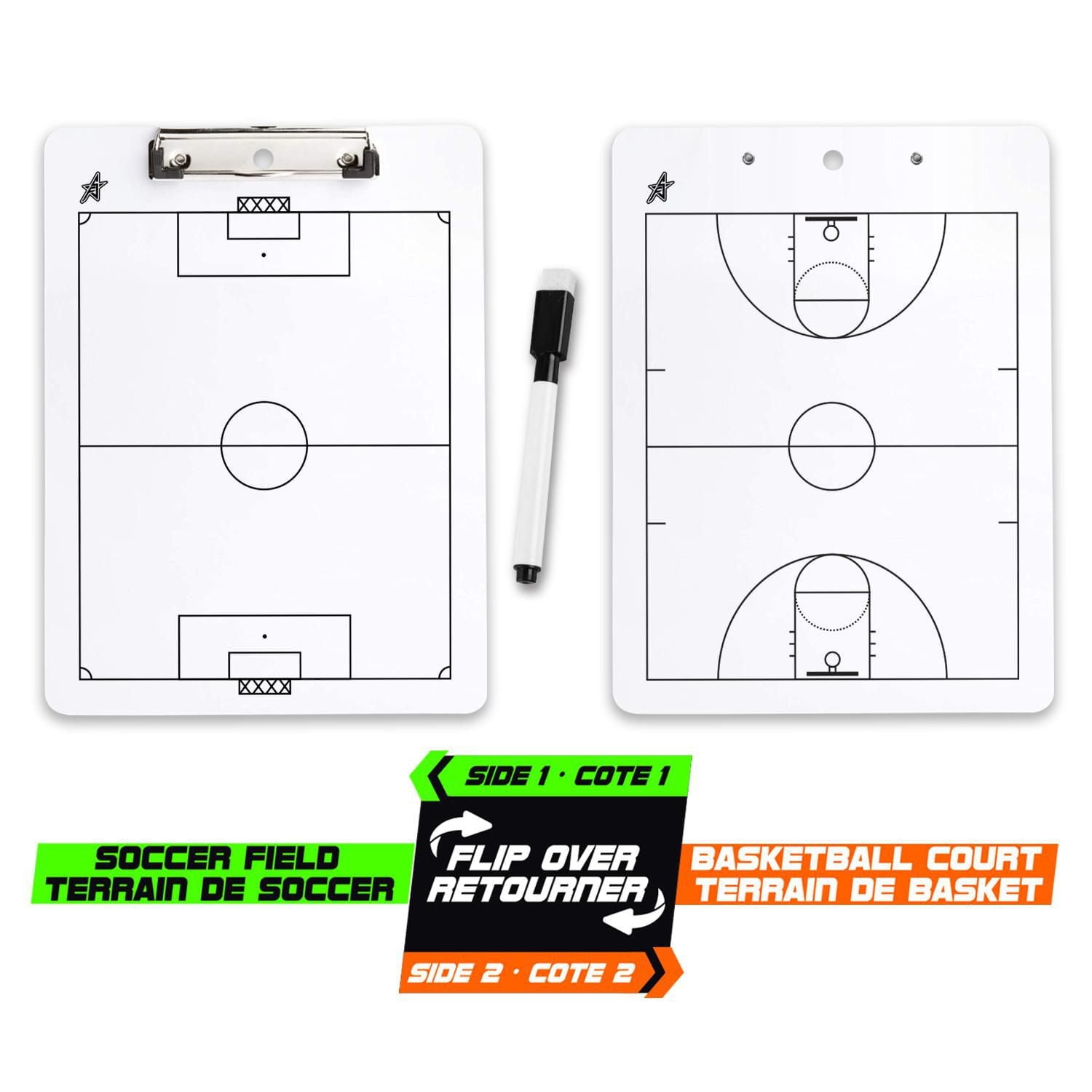 Future Stars 2 in 1 Coaching Dry-Erase Clipboard with Marker - Soccer and Basketball