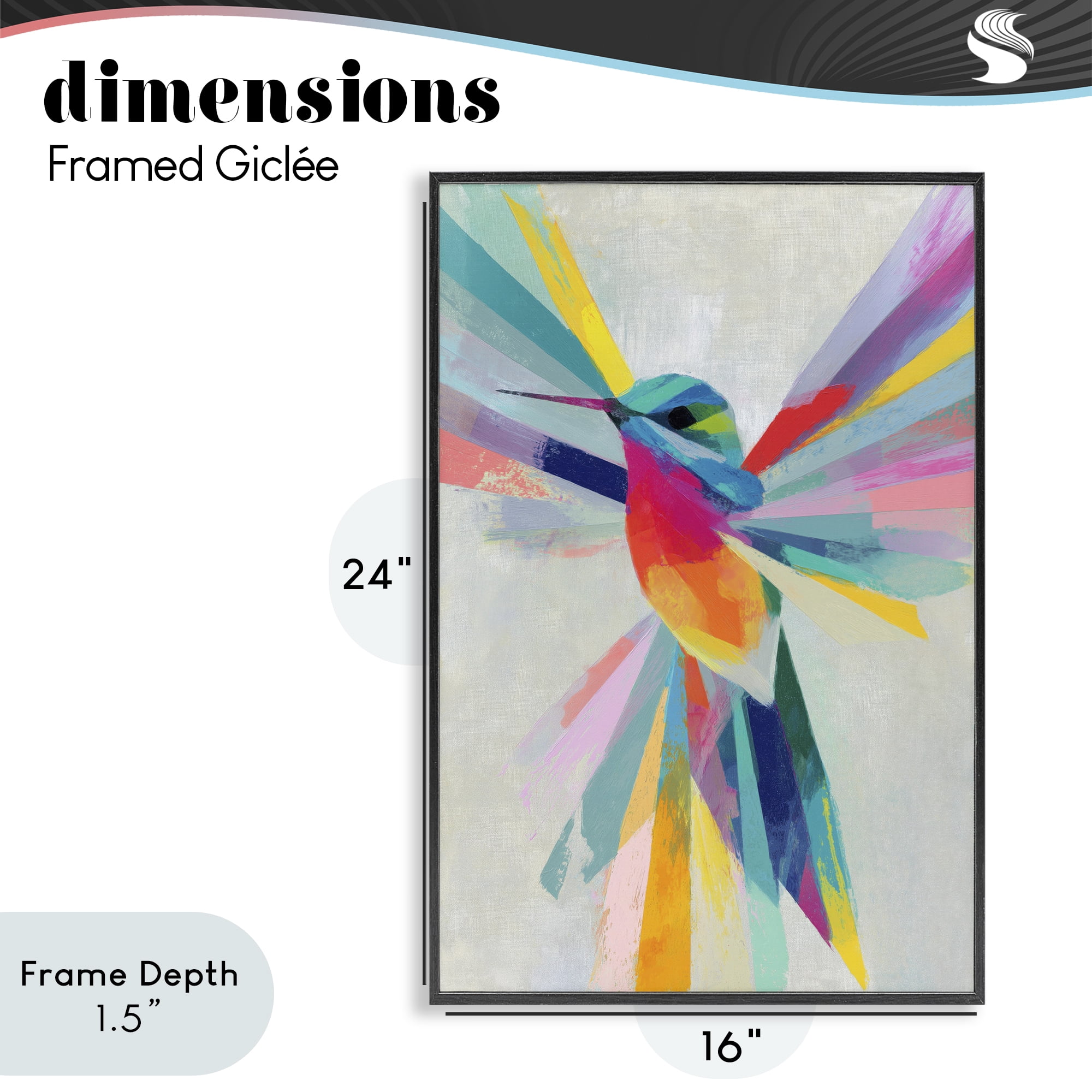 Stupell Industries Rainbow Winged Hummingbird Black Framed Giclee Art, design by Chromatic Storm Studio