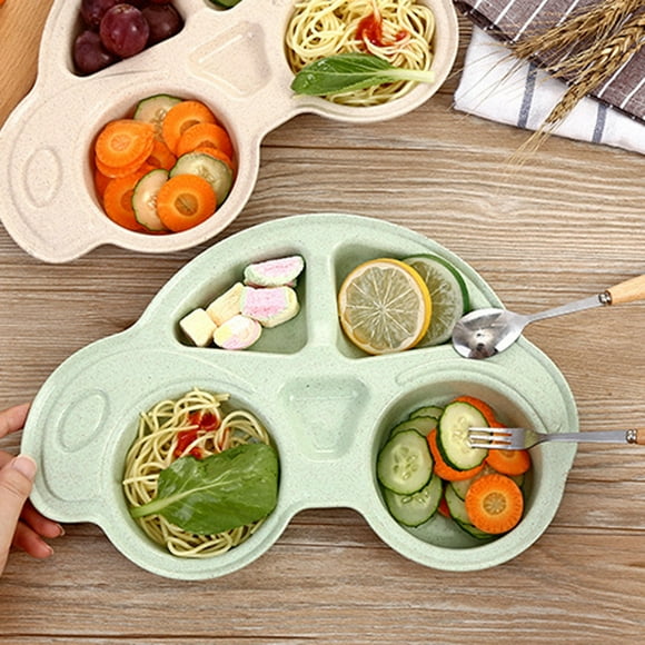 Plato Dividido para Bebé, con Forma de Coche de Dibujos Animados, Diseño Antideslizante, Apto para Uso Alimentario, Apto para Lavavajillas y Microondas, Ayuda para La Hora de Comer, Plato de