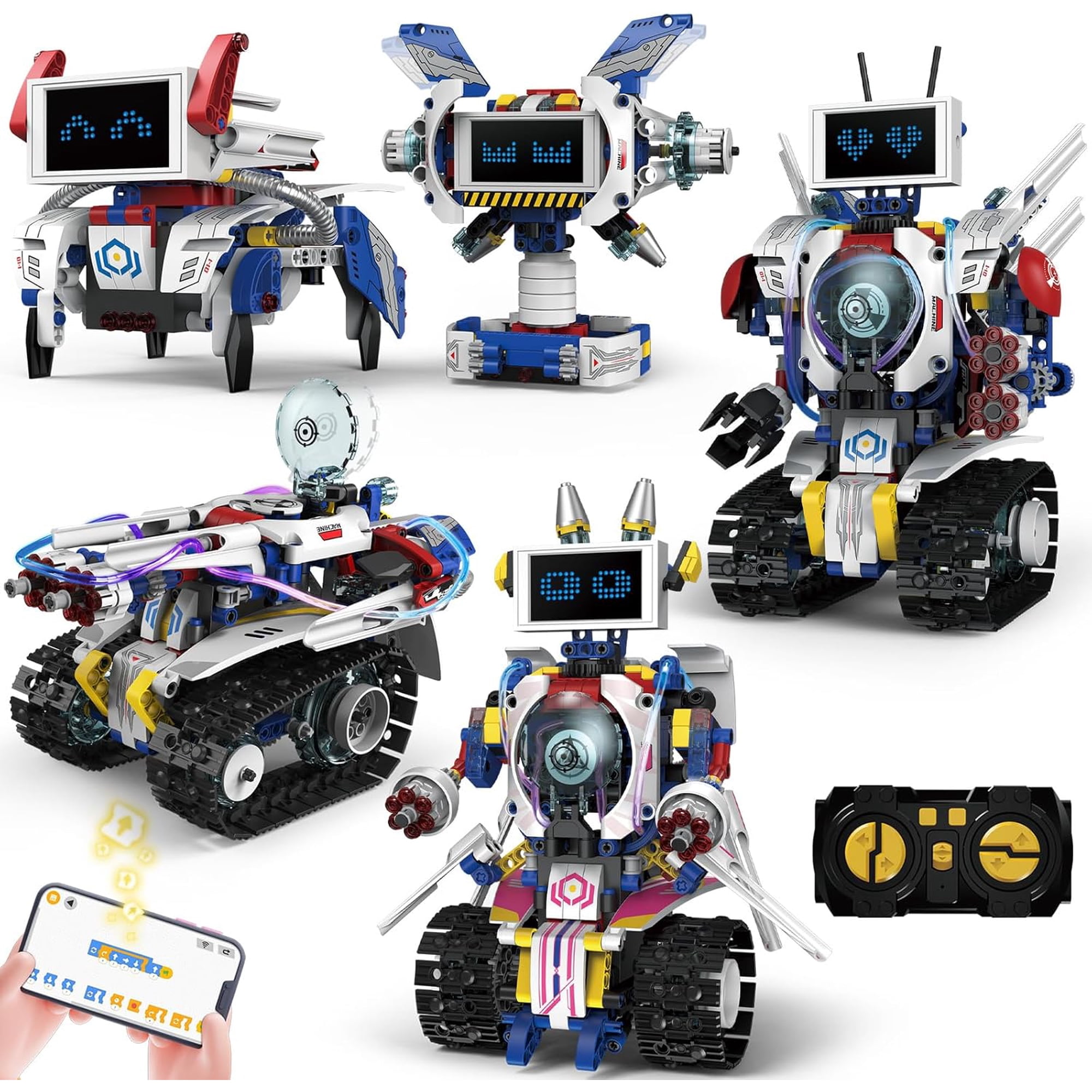 5-in-1 STEM Robot Building Kit for Kids Ages 6-16, Remote & App Controlled, Rechargeable Engineering Learning DIY Coding Toy, Educational Building Blocks Gift for Girls & Boys (603 PCS)